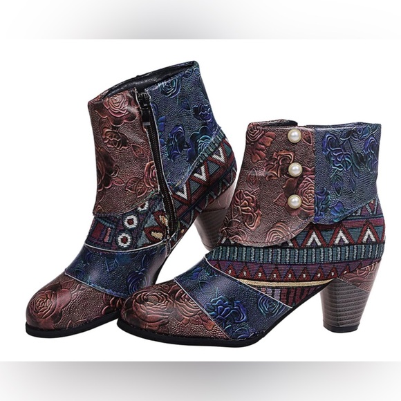 Breathable Chunky High Heel Sz 8 Retro Zipper Breathable Short Boots nwt - Picture 1 of 7